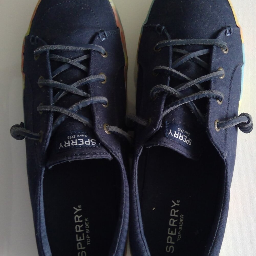 Women's Navy Blue with tropical sole Top-sider with leather ties
